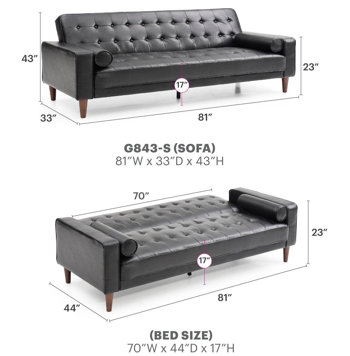Modern Black PU Foam Upholstered Sofa Bed Seating - Omega Lifestyles
