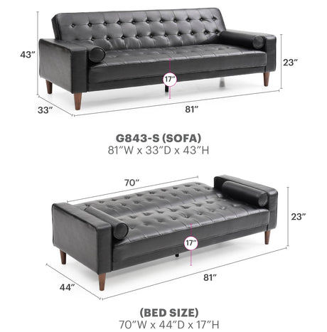 Modern Black PU Foam Upholstered Sofa Bed Seating - Omega Lifestyles