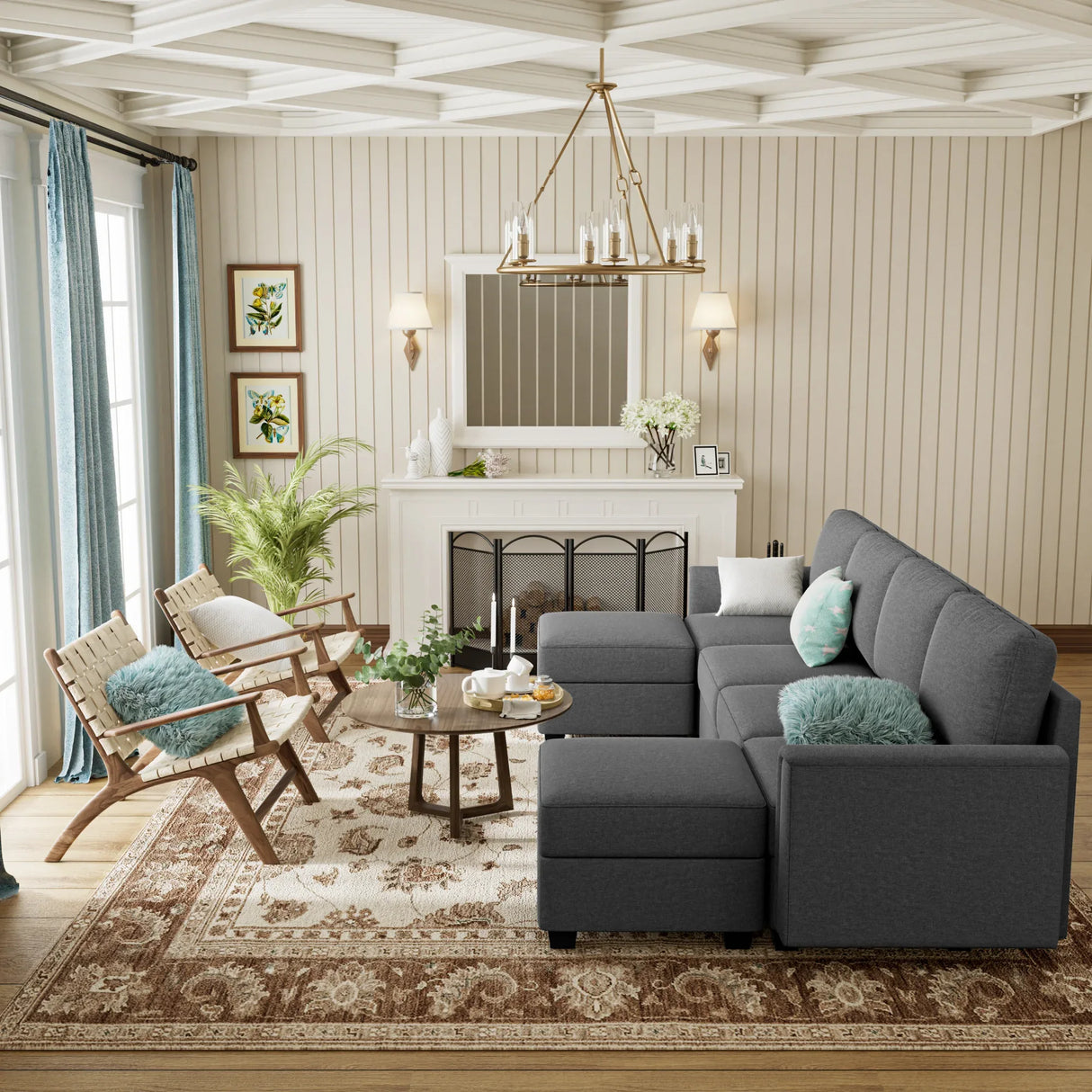 Modular 6-Seater Convertible U Shaped Sectional Sofa - Omega Lifestyles