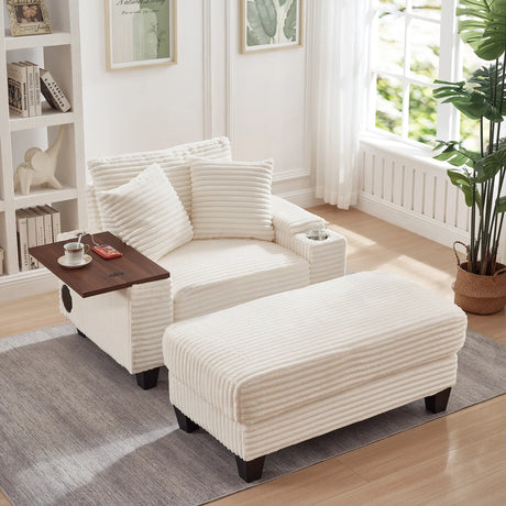Corduroy Storage Sofa With Ottoman Bluetooth Speaker - Omega Lifestyles