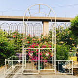 French Creamy White Iron Garden Arch With Double Gate