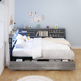 Full Gray Metal Wood Full Bed Frame With Storage