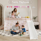 Twin Metal Junior House Bunk Bed With Slide and Curtain - Omega Lifestyles