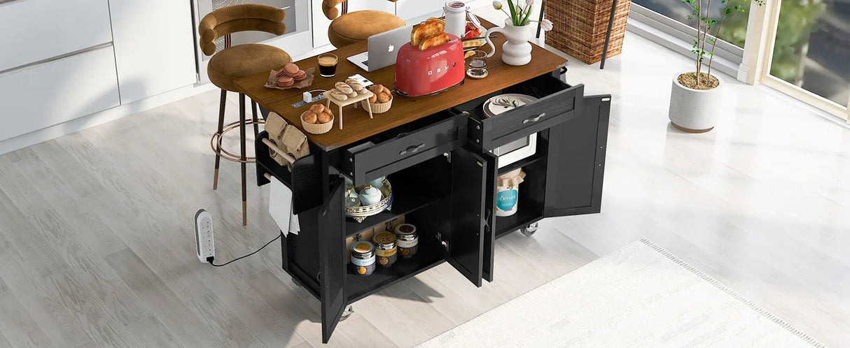 Farmhouse Style Rolling Kitchen Island With Power Outlet - Omega Lifestyles