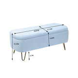 Blue Faux Fur Upholstered Storage Bench With Gold Legs - Omega Lifestyles