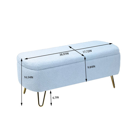 Blue Faux Fur Upholstered Storage Bench With Gold Legs - Omega Lifestyles