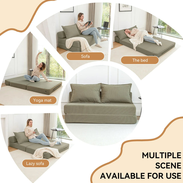 Foldable Corduroy 2-Seat Sofa Bed With Mattress - Omega Lifestyles