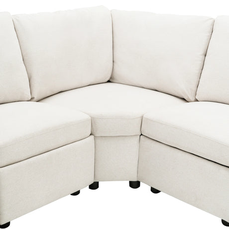 Beige Linen Fabric Power Recliner Sectional Sofa With USB Ports - Omega Lifestyles