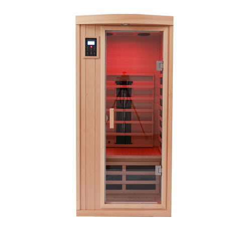 One Person Hemlock Solid Wood Outdoor Sauna - Omega Lifestyles