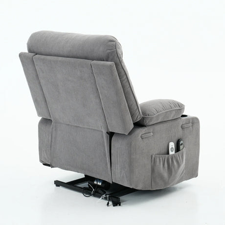 Medium-Firm Corduroy Remote-Controlled Heating Massage Recliner - Omega Lifestyles