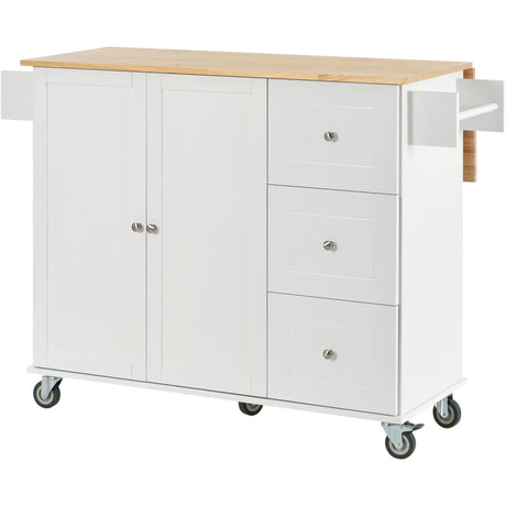 Rolling Mobile Kitchen Island With Solid Wood Top And Storage Cabinet - Omega Lifestyles