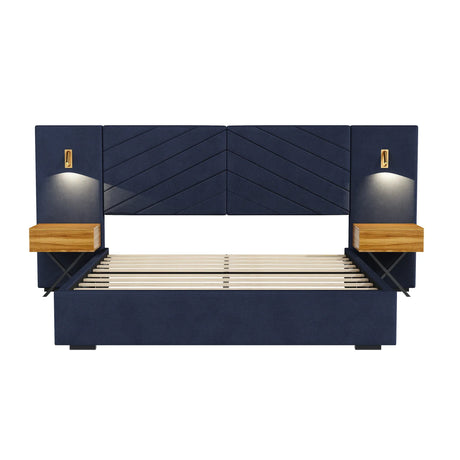 King Velvet Upholstered Bed Frame With LED Lights - Omega Lifestyles