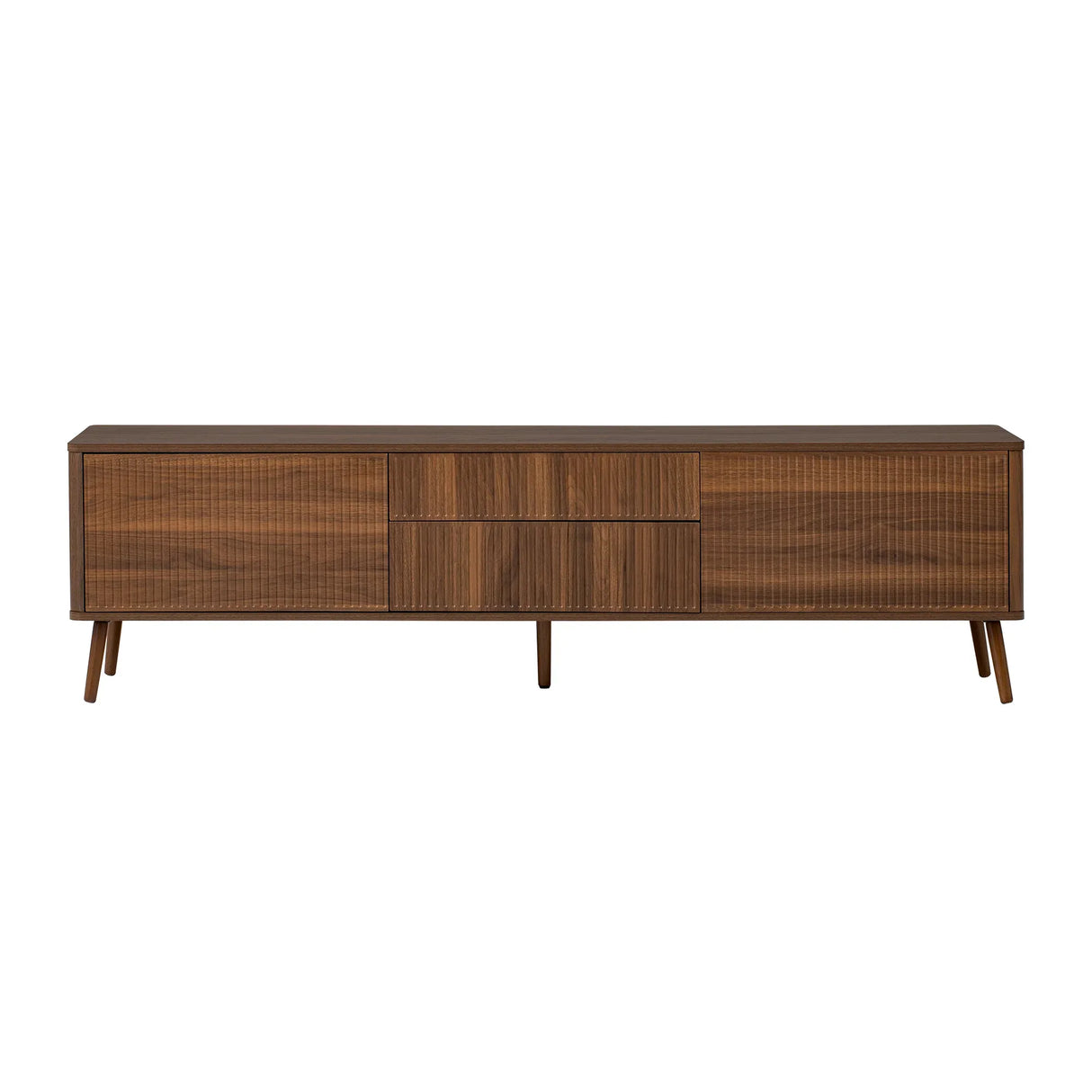 70-Inch Walnut Fluted Modern TV Stand With Storage - Omega Lifestyles