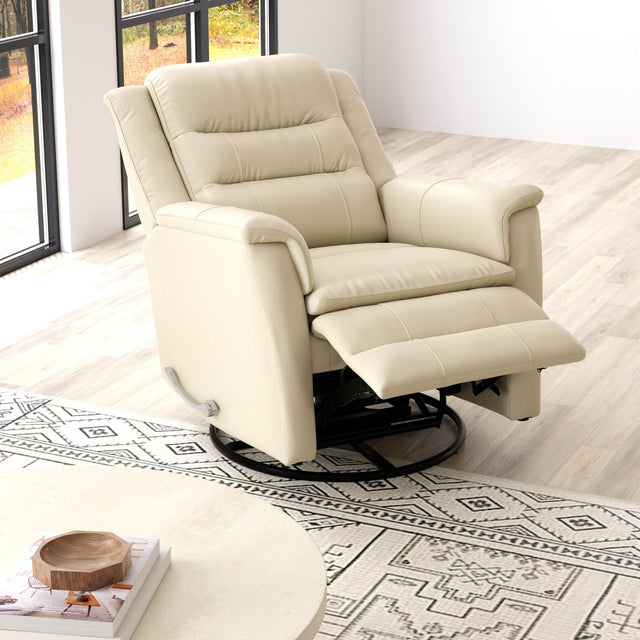 Swivel Glider Recliner With Manual Footrest And Leather Upholstery - Omega Lifestyles