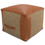 Top-Grain Leather Round Pouf Ottoman With Jute - Omega Lifestyles