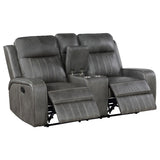Grey Upholstered Manual Reclining Loveseat With Console - Omega Lifestyles