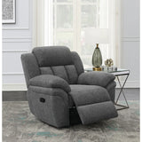 Charcoal Upholstered Glider Recliner With Cushioned Arms - Omega Lifestyles