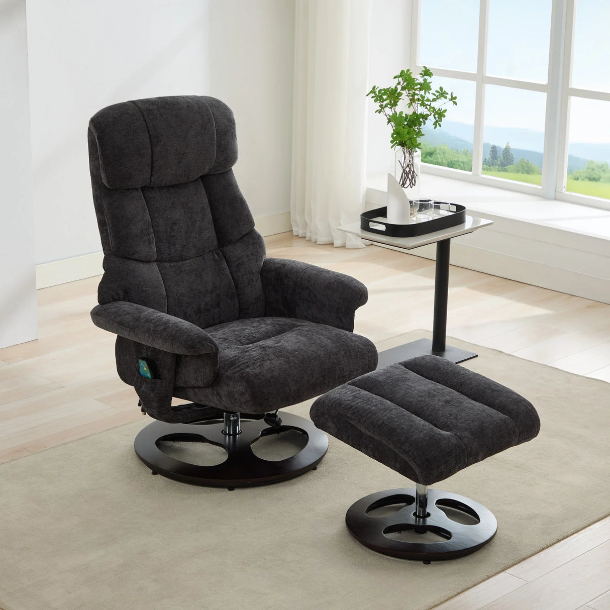 Modern Chenille Recliner Chair With Ottoman And Massage - Omega Lifestyles