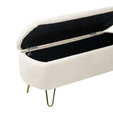Ivory Faux Fur Upholstered Storage Bench With Gold Legs - Omega Lifestyles