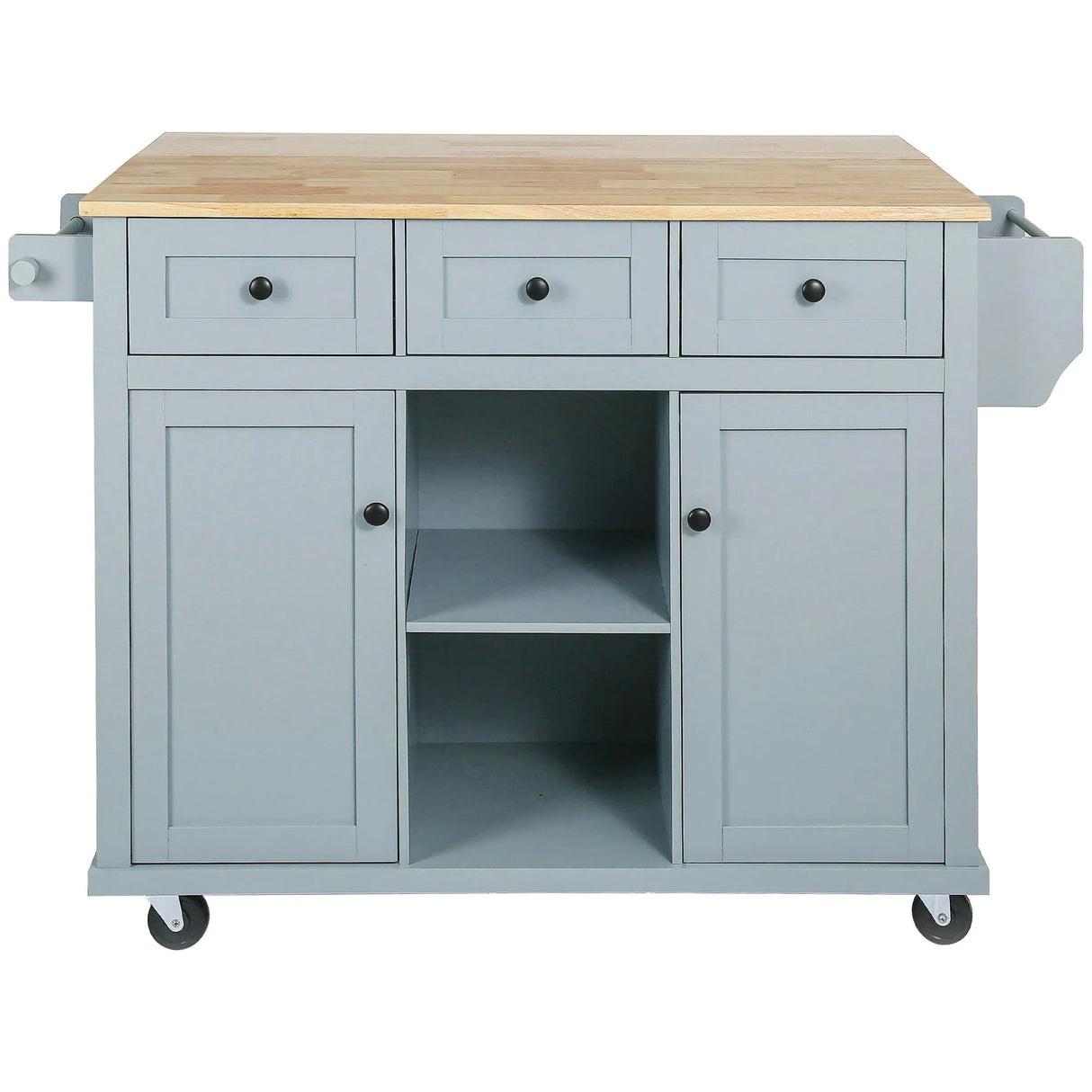 Kitchen Cart With Rubber Wood Drop-Leaf Countertop Storage Island - Omega Lifestyles