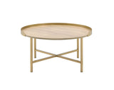 Contemporary Oak And Gold Round Tray Coffee Table - Omega Lifestyles