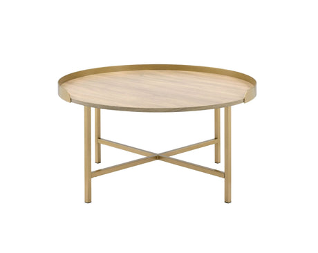 Contemporary Oak And Gold Round Tray Coffee Table - Omega Lifestyles