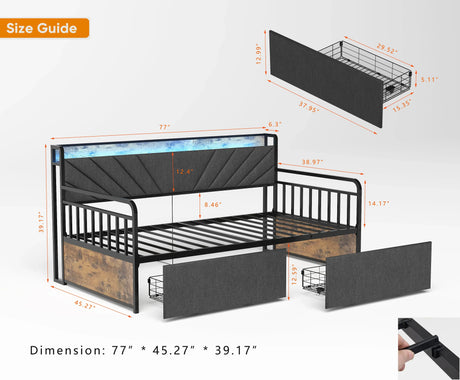 Twin Metal Bed Frame With Upholstered Headboard Charging - Omega Lifestyles