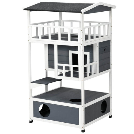 Outdoor Wooden Cat House With Escape Doors And Platform - Sleep Galleria