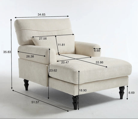 Modern White Upholstered Wood Chaise Lounge Recliner Chair - Omega Lifestyles