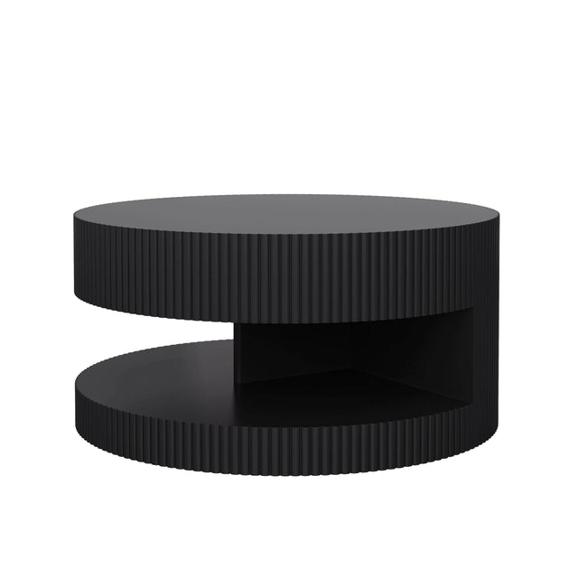 Round Black MDF Two-Tier Storage Coffee Table - Omega Lifestyles