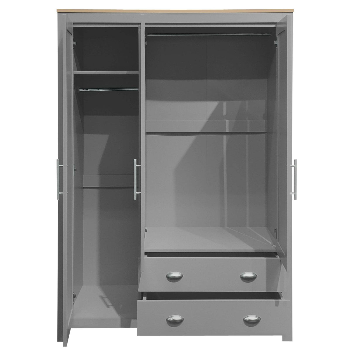 Three Door Gray Pine Wood And MDF Wardrobe