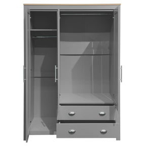 Three Door Gray Pine Wood And MDF Wardrobe - Omega Lifestyles