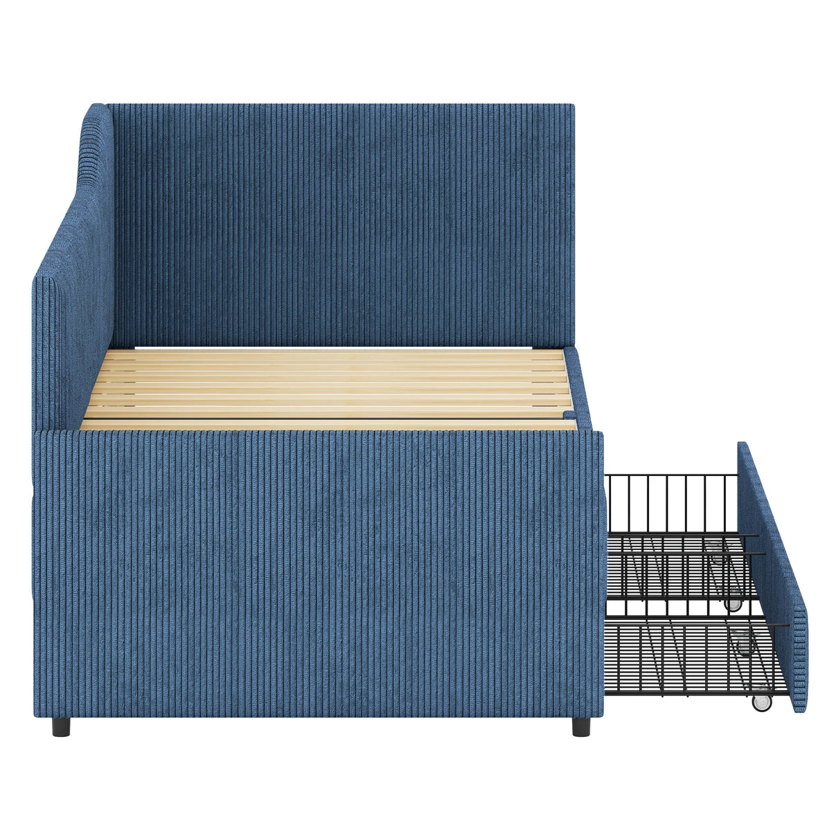 Twin L-Shaped Upholstered Corduroy Daybed With Drawers - Omega Lifestyles