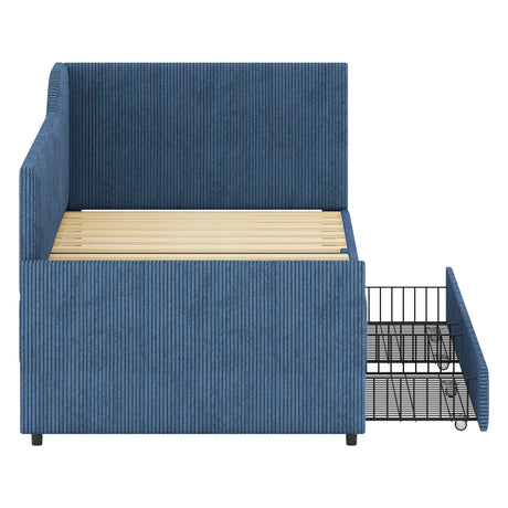 Twin L-Shaped Upholstered Corduroy Daybed With Drawers - Omega Lifestyles