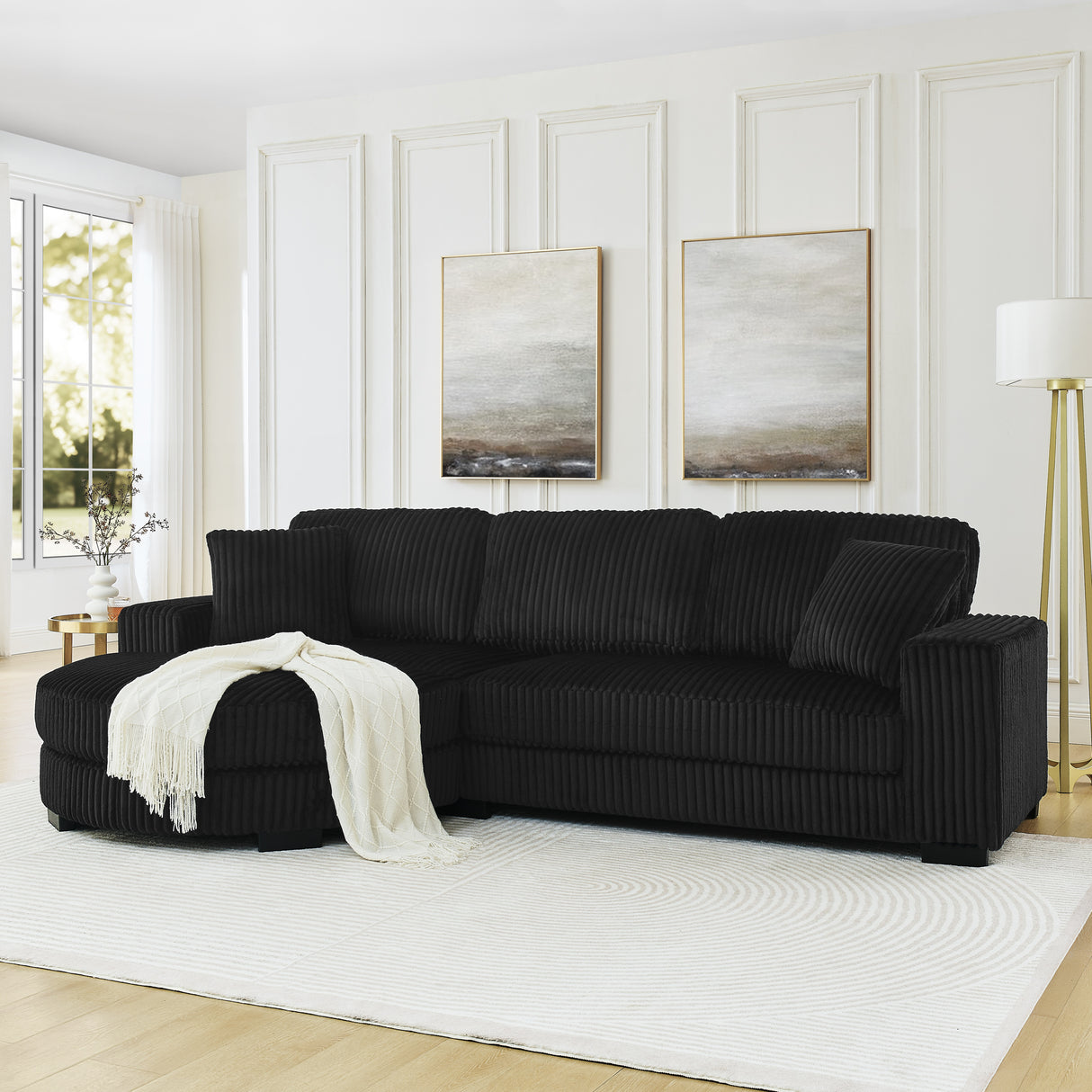 Corduroy Tufted Convertible L-Shaped Sleeper Sofa
