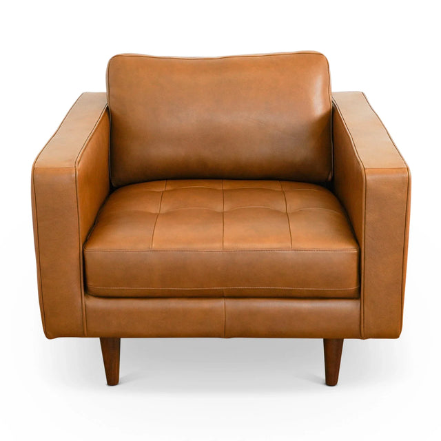 Mid-Century Modern Genuine Leather Walnut Lounge Chair - Omega Lifestyles