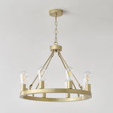 Farmhouse Wagon Wheel Gold Metal Chandelier 24-Inch - Omega Lifestyles