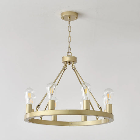 Farmhouse Wagon Wheel Gold Metal Chandelier 24-Inch - Omega Lifestyles