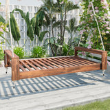 Twin Size Acacia Wood Porch Swing Bed With Hemp Ropes