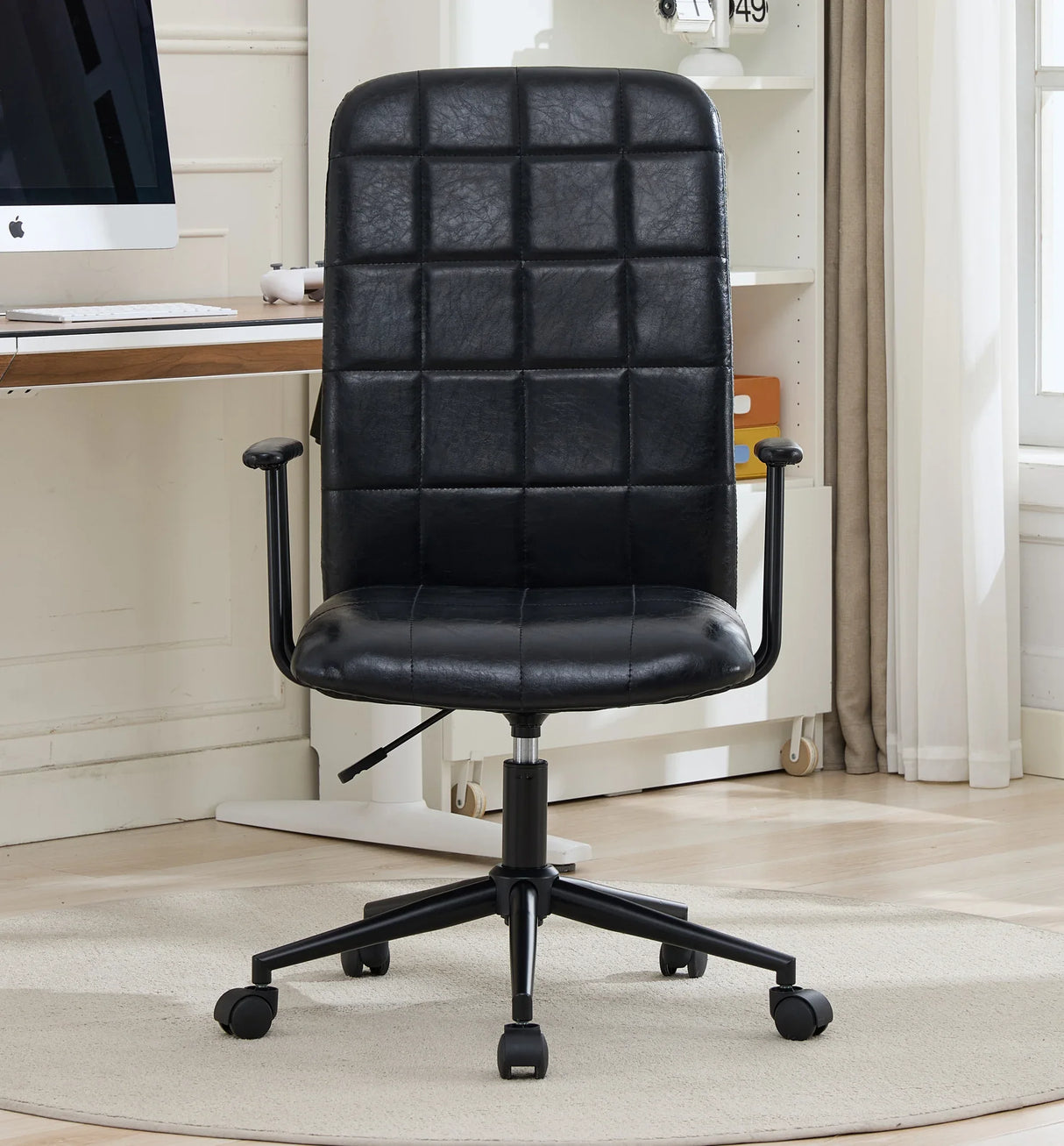 Antique Black PU Leather Adjustable Swivel Office Chair - Omega Lifestyles