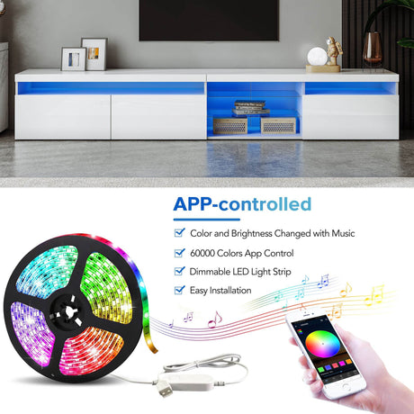White Modern LED Light Particle Board TV Stand - Sleep Galleria