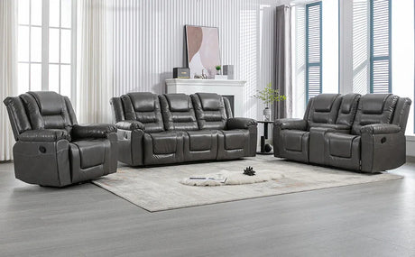 Grey Manual PU Upholstered Home Theater Recliner Chair Set - Omega Lifestyles