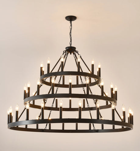Farmhouse Wagon Wheel 36-Light Matte Black Chandelier - Omega Lifestyles