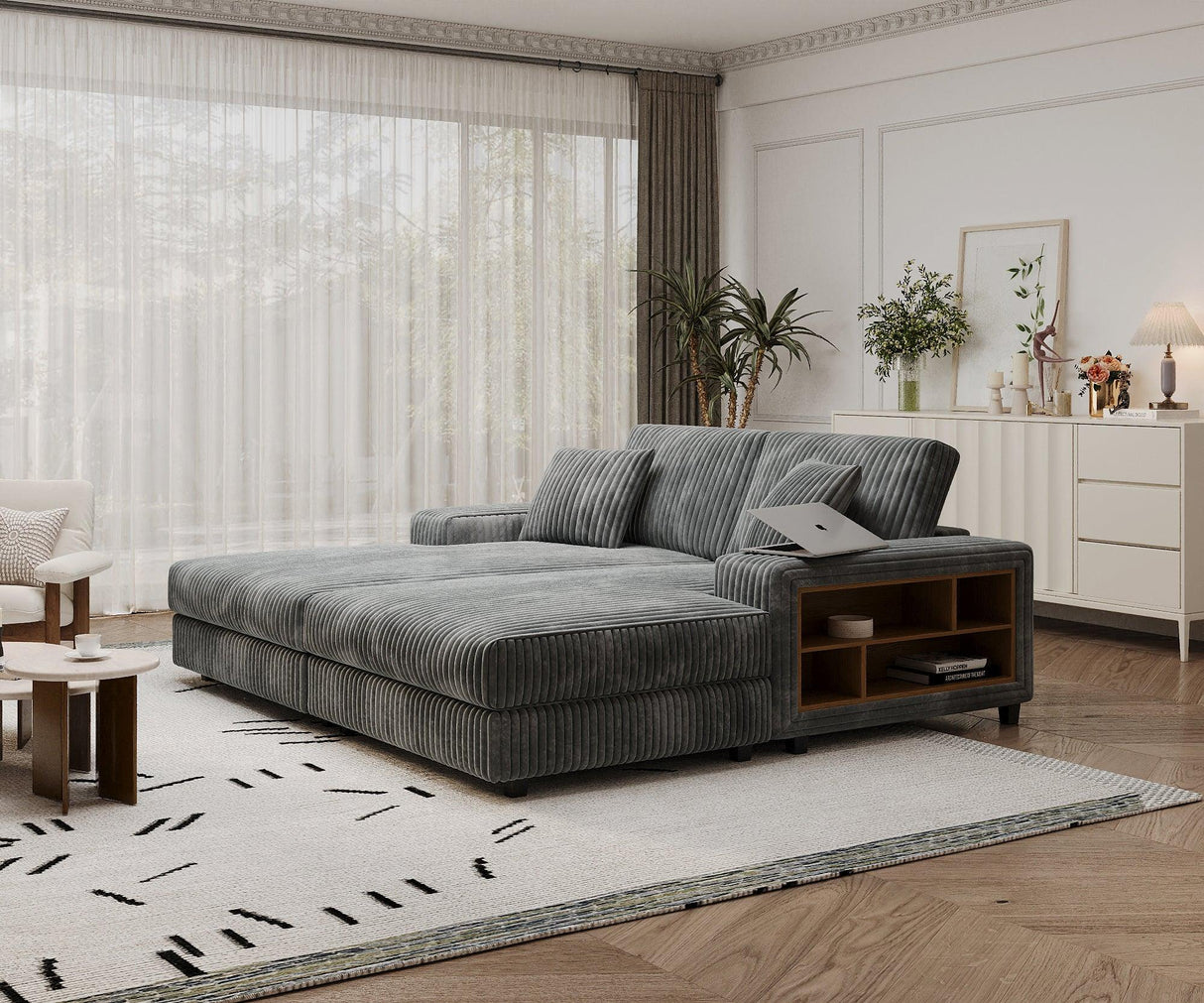 Convertible Corduroy Fabric Sleeper Sofa With Storage - Omega Lifestyles