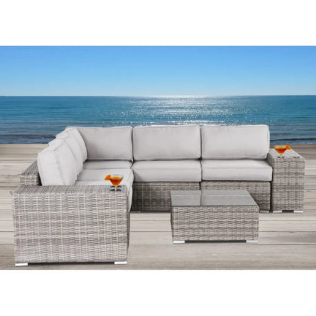 Outdoor 8-Piece Fully Assembled Curved Wicker Sofa Set - Omega Lifestyles