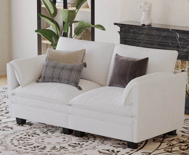 Mid Century Modern Beige Fabric Loveseat Sofa - Omega Lifestyles