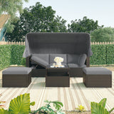 Outdoor Gray Rattan Wicker Patio Daybed With Canopy - Omega Lifestyles
