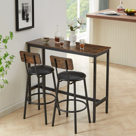 Rustic Brown Particleboard Bar Table Set With Stools - Omega Lifestyles