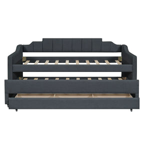 Twin Upholstered Linen-Blend Daybed With Trundle Drawers - Omega Lifestyles