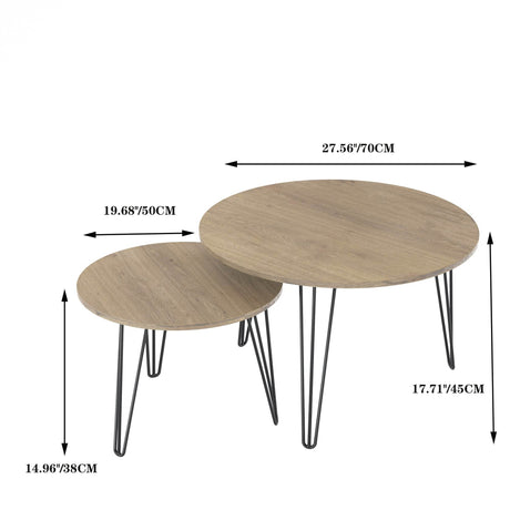 Set of 2 Rustic Brown Round Nesting Coffee Tables - Sleep Galleria